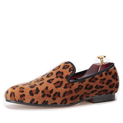 HI&HANN Handmade Leopard Prints Loafers Men Horsehair Shoes Slip-On Smoking Slipper Men Flats