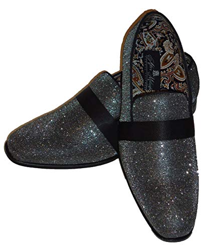 AFTER MIDNIGHT AM 6660 Mens Gunmetal Silver Mesh Glitter Dress Loafers Shoes