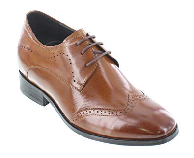CALTO - G1089-3 Inches Taller - Height Increasing Elevator Shoes (Brown Leather Lace-up Wing-tip)