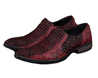 Cover Plus Size 5-12 Wine Red Alligator Print Genuine Leather Slip On Loafers Pointed Toe Mens Dress Shoes