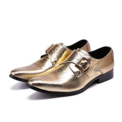 Cover Plus 2 Color Size 5-12 Genuine Leather Slip On Buckle Dress Loafers Pointed Toe Mens Shoes