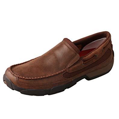 Twisted X Men's Leather Slip-On Rubber Sole Roune Toe Driving Moccasins - Brown
